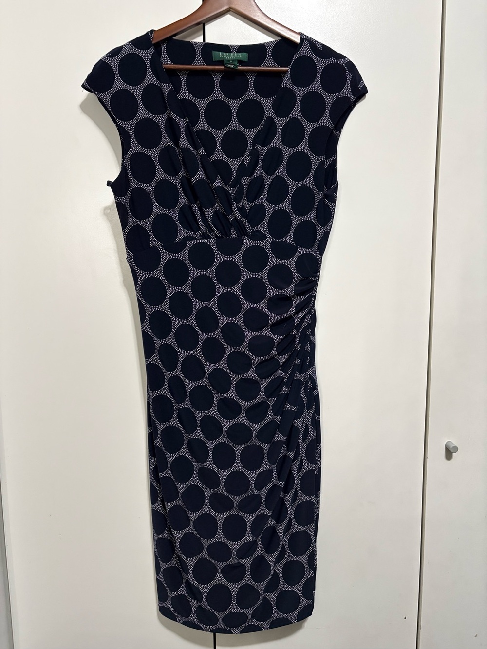 Ralph Lauren Navy and White Polka Dot Midi Dress